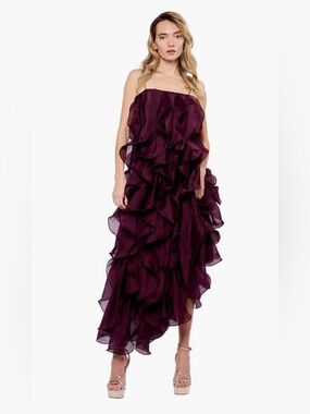 CIEBON Irina Structured Ruffle Cocktail Plum Dress Without Belt Size:XL $239
